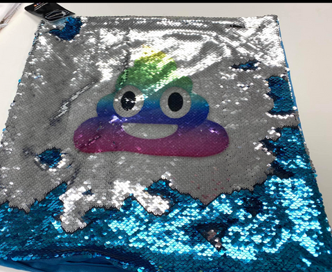 Light Blue Sequins Pillowcase with Rainbow Poop